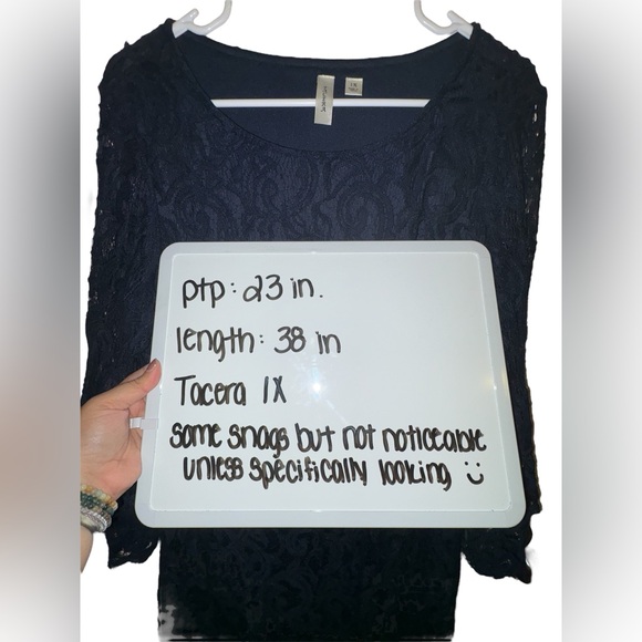 Tacera Navy Lace Overlay Dress 1X - Picture 4 of 6